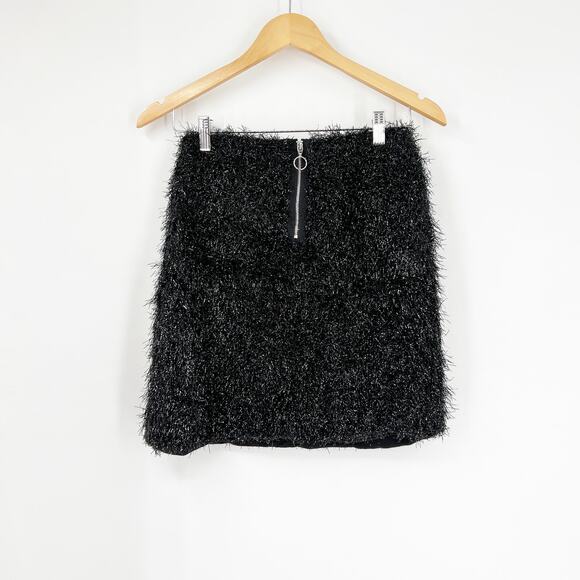 French Connection Black Tinsel Mini Skirt Size Small - Picture 2 of 5